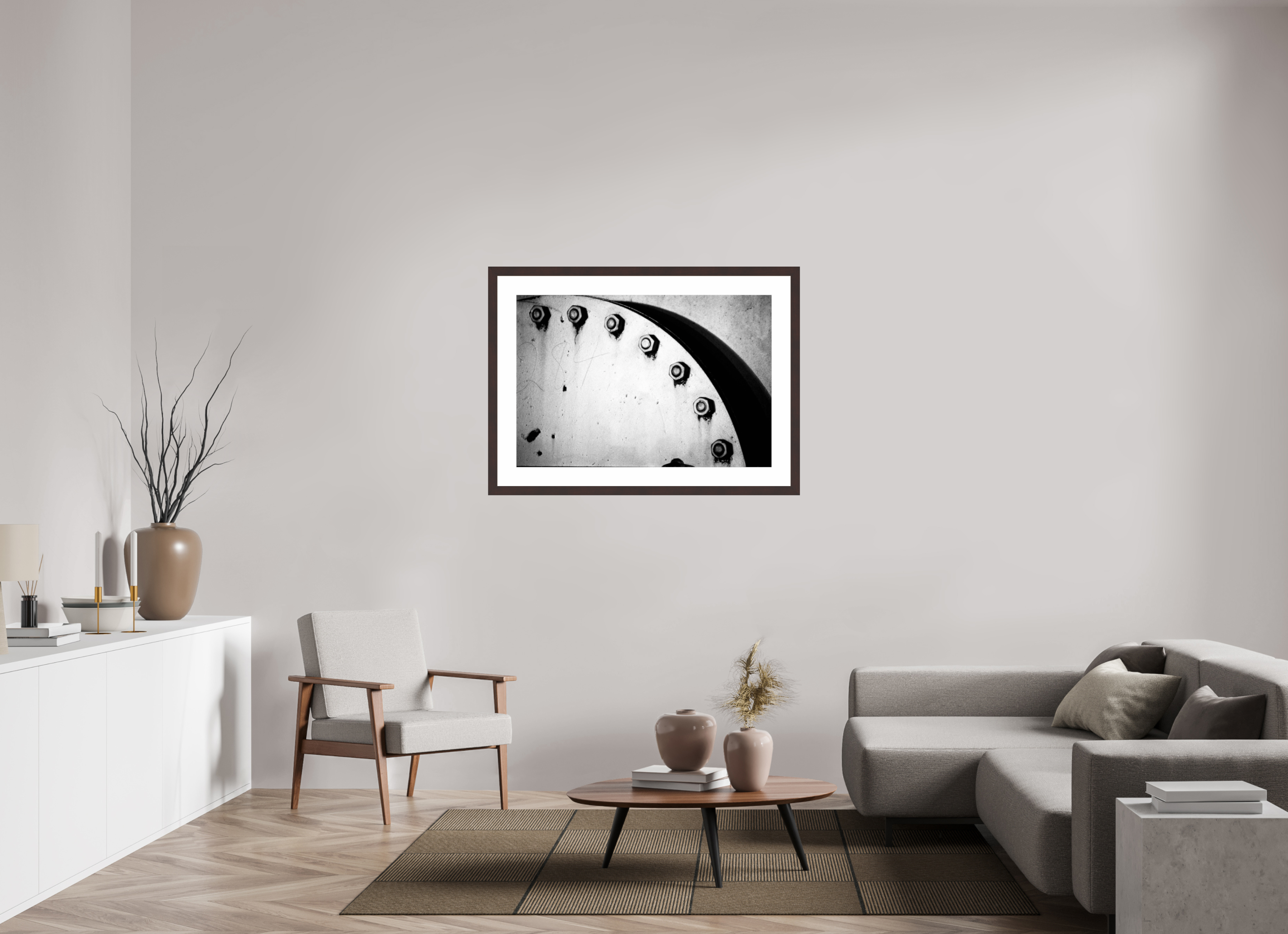 41.3 x 28″, Framed, Alder Brown, B&W Print Bolts