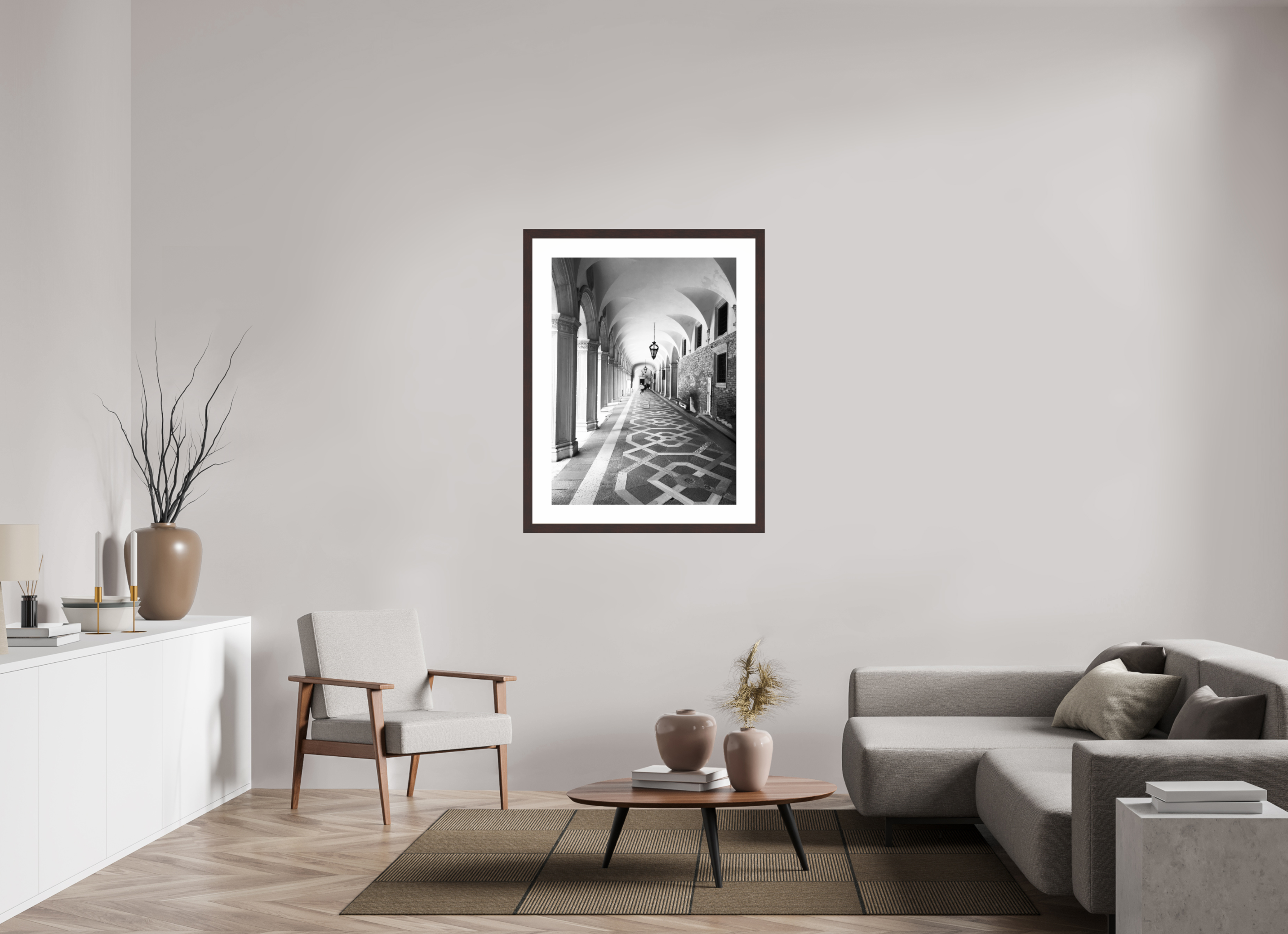 30 x 40″, Framed, Alder Brown, B&W Print In the Courtyard of the Doges Palace