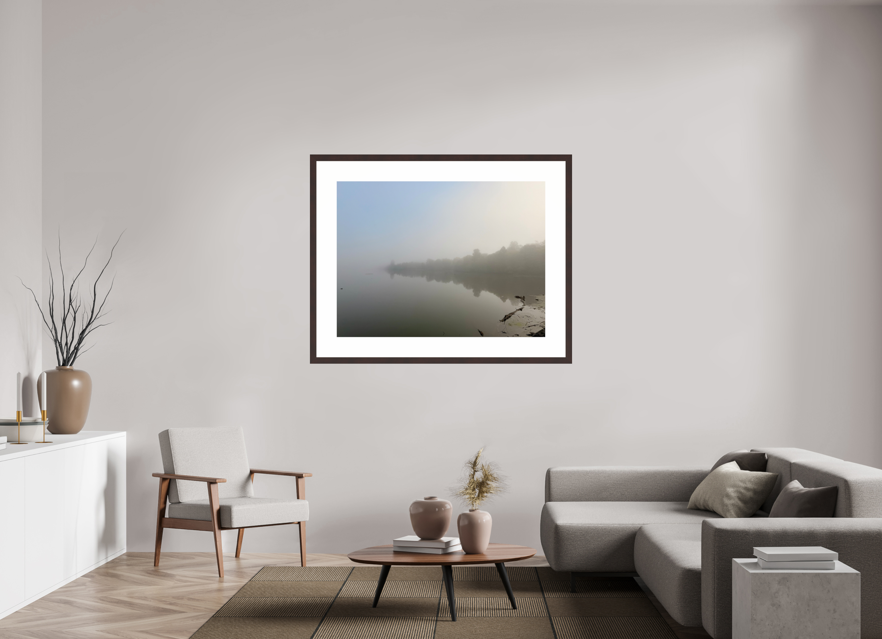 48 x 36″, Framed, Alder Brown, Color Print Goggy Morning at Cordell Hull Reservoir