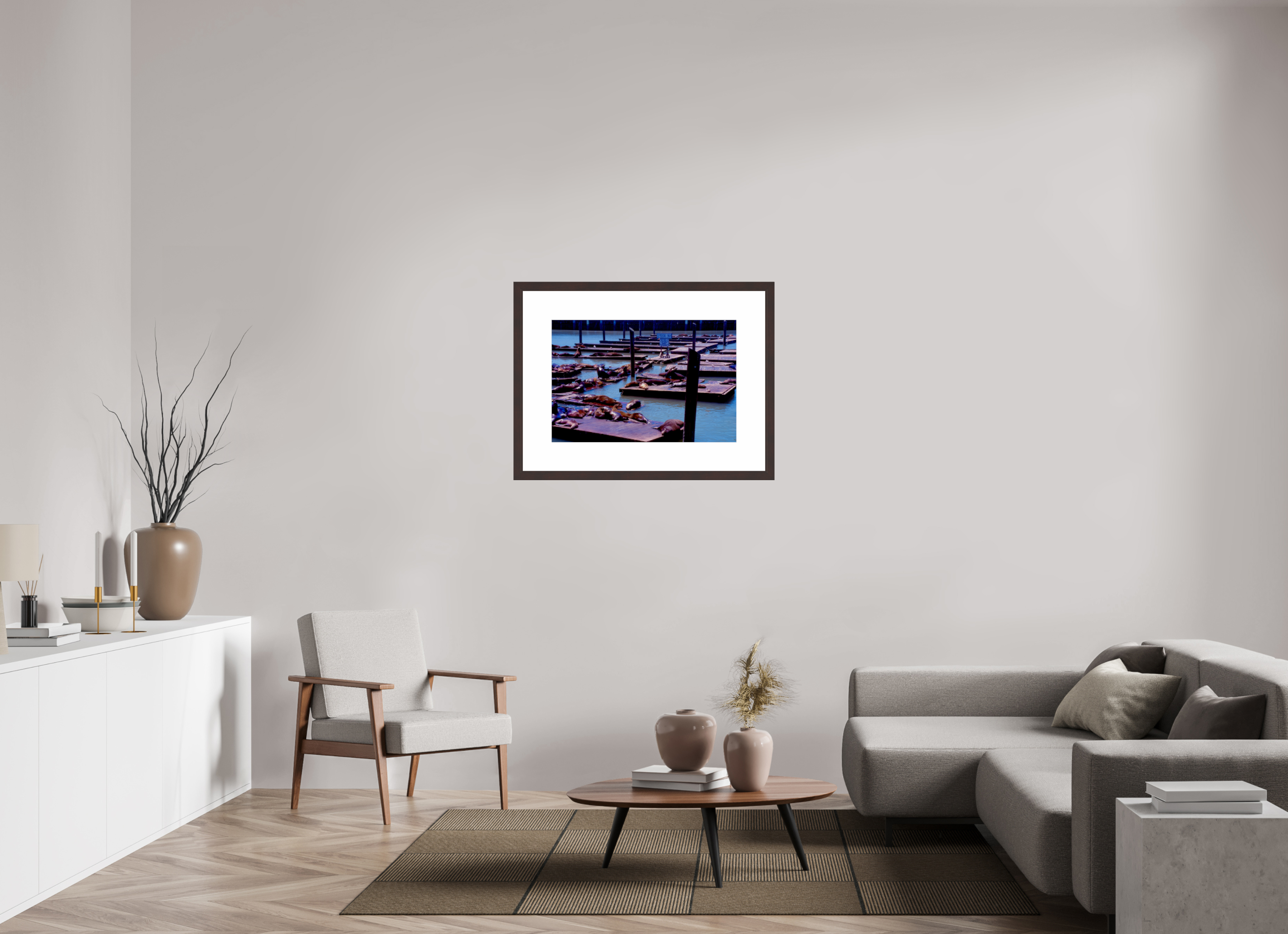 30 x 20″, Framed, Alder Brown, Color Print Pier 39 Wildlife