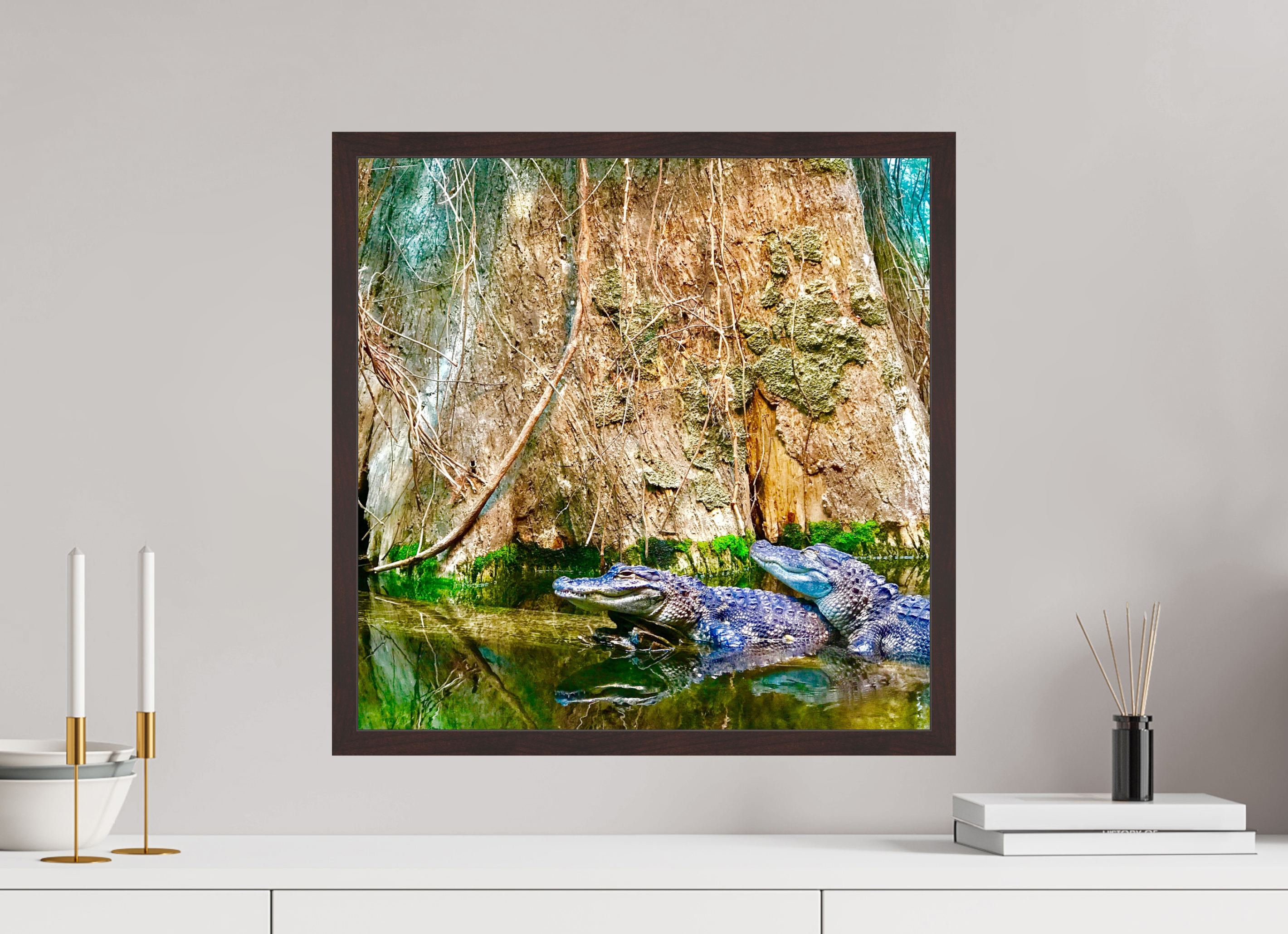 20 x 20″, ArtBox On Aluminum Dibond Alligators