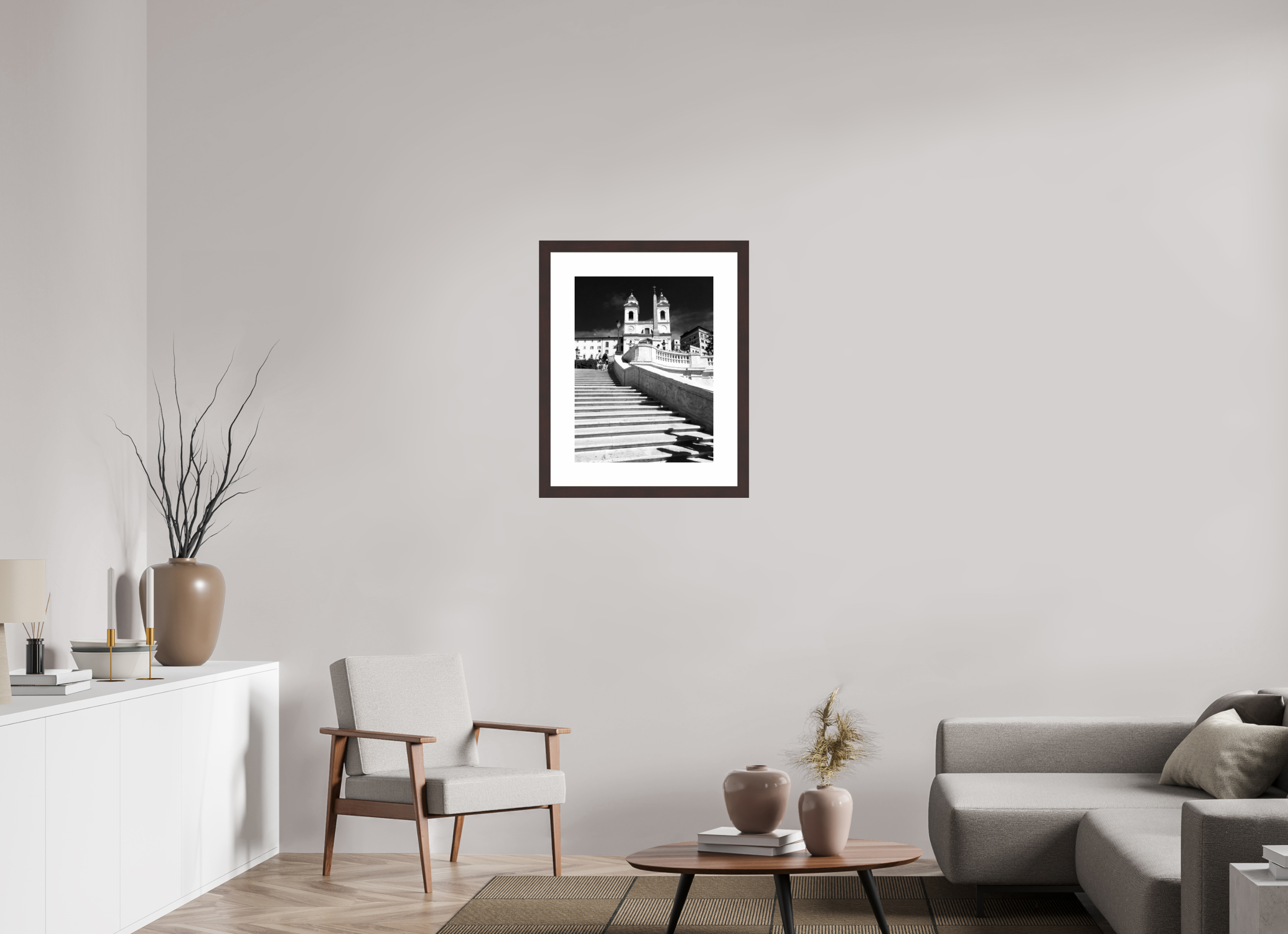 18 x 24″, Framed, Alder Brown, B&W Print The Spanish Steps