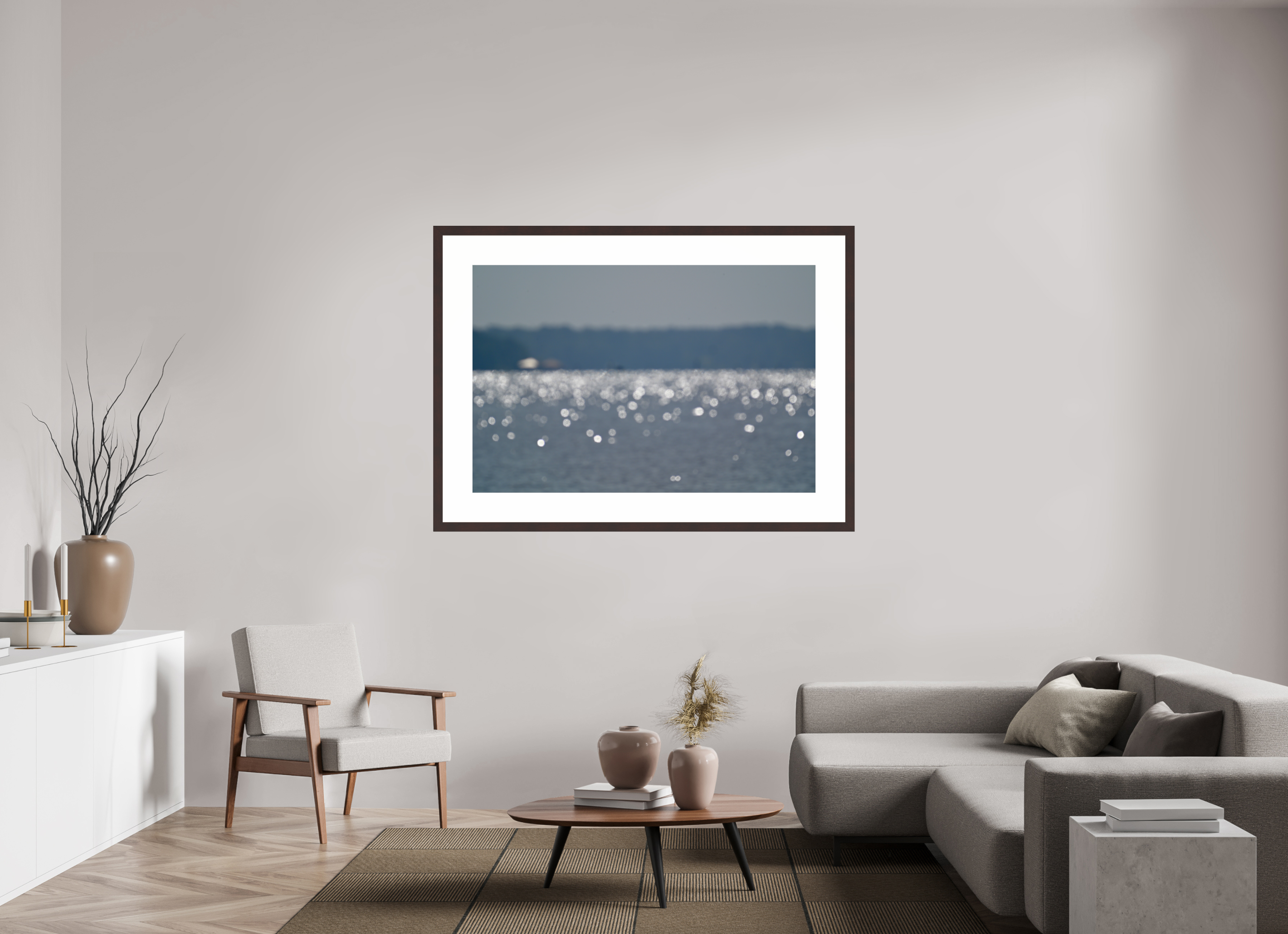 54 x 36″, Framed, Alder Brown, Color Print Unfocused Lake Light