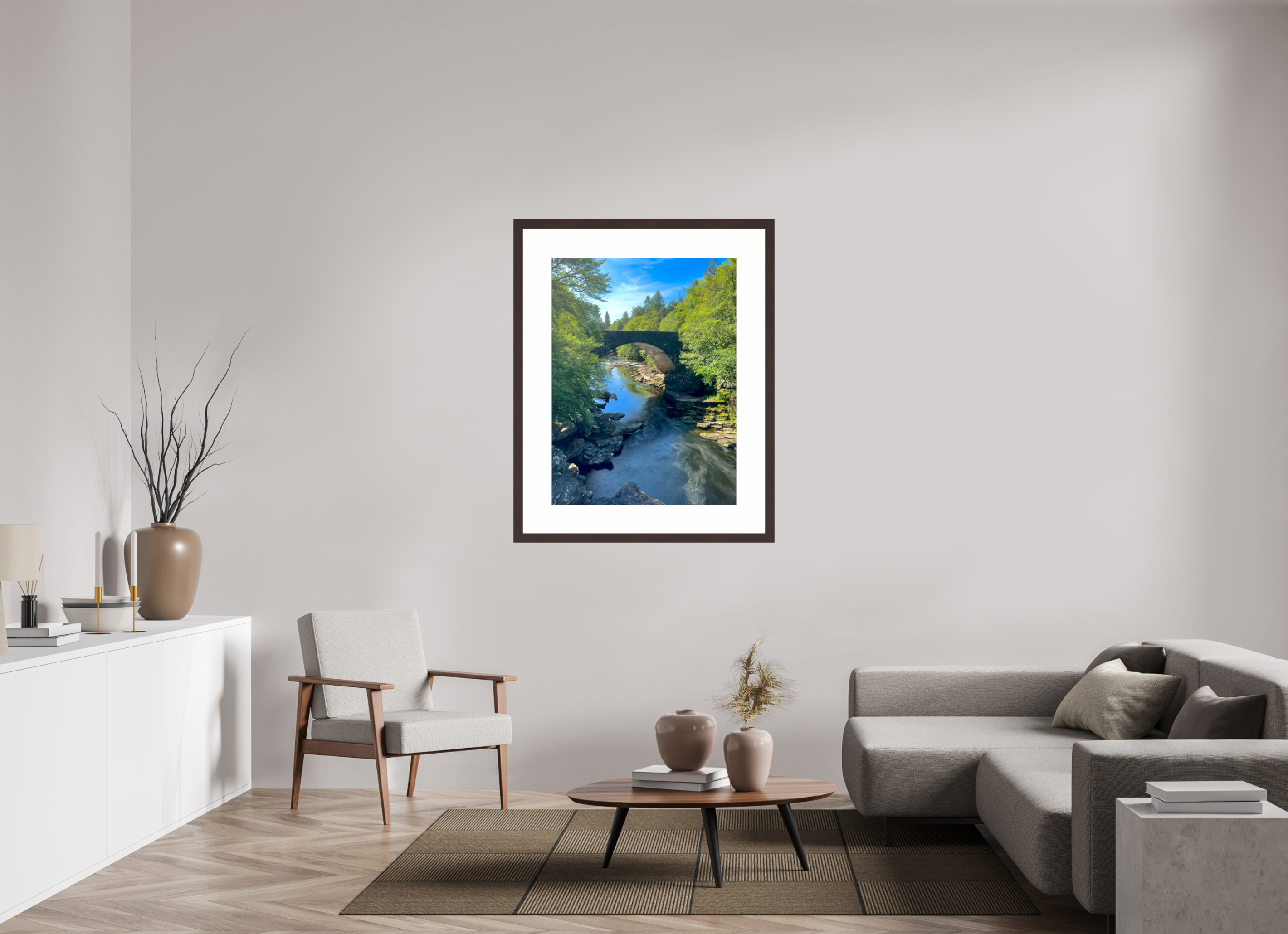 30 x 40″, Framed, Alder Brown, Color Print Old Bridge Over the River Morriston