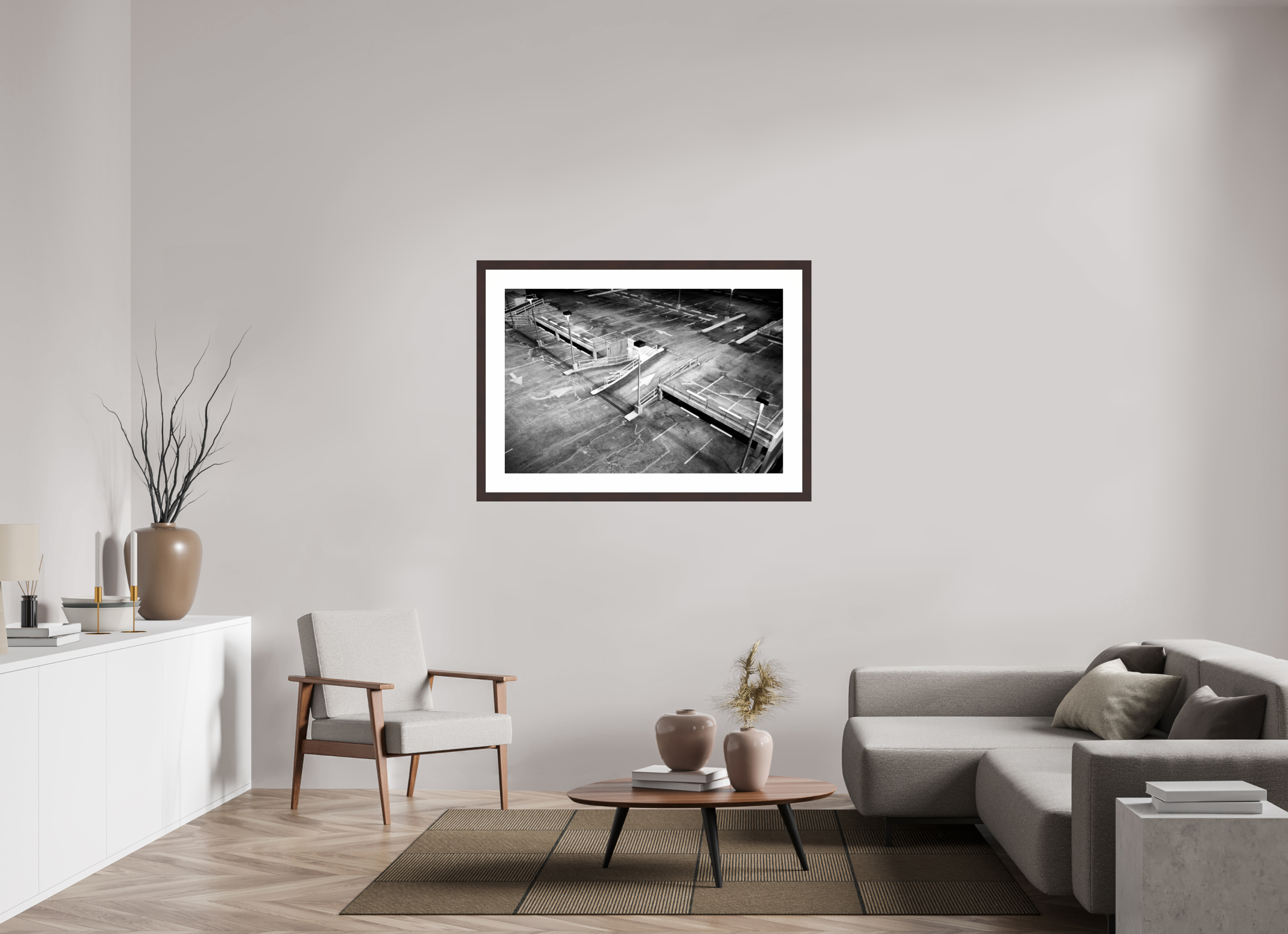 45 x 30″, Framed, Alder Brown, B&W Print Arrows