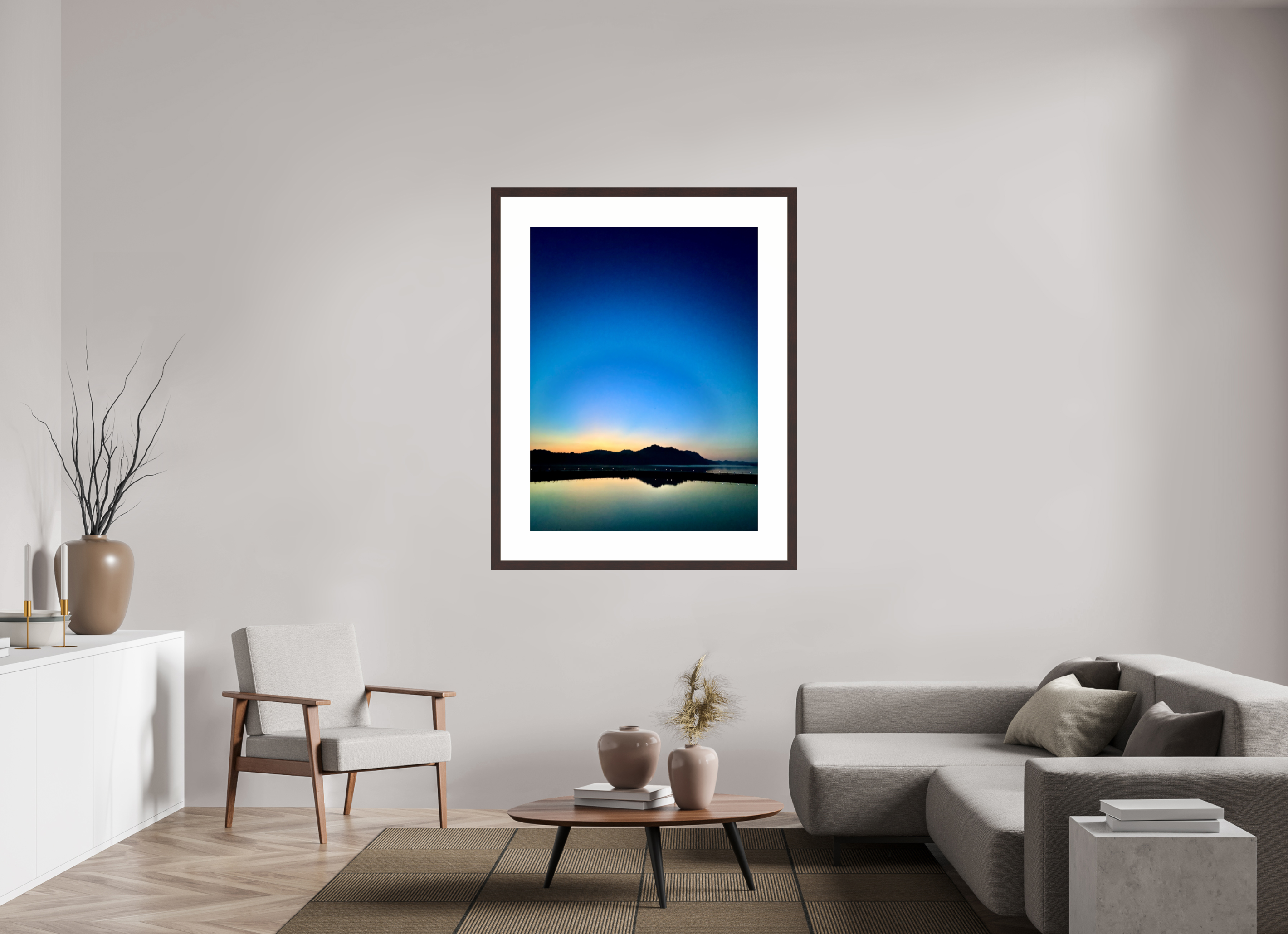 36 x 48″, Framed, Alder Brown, Color Print Dusk, Cordell Hull Reservoir