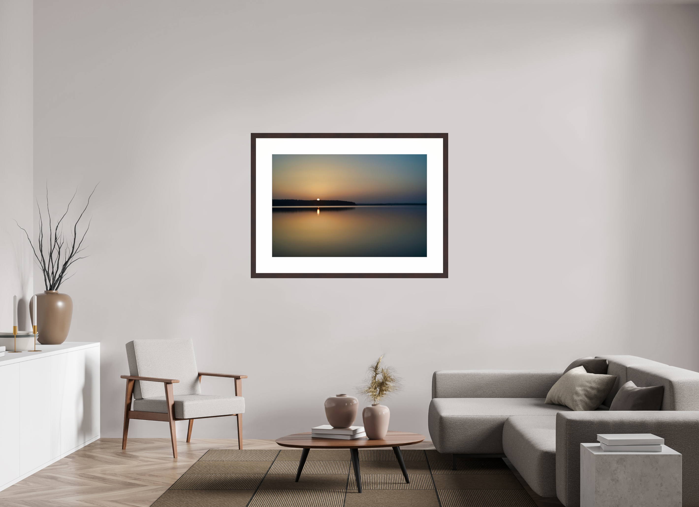 45 x 30″, Framed, Alder Brown, Color Print Sunrise, D'Arbonne Lake
