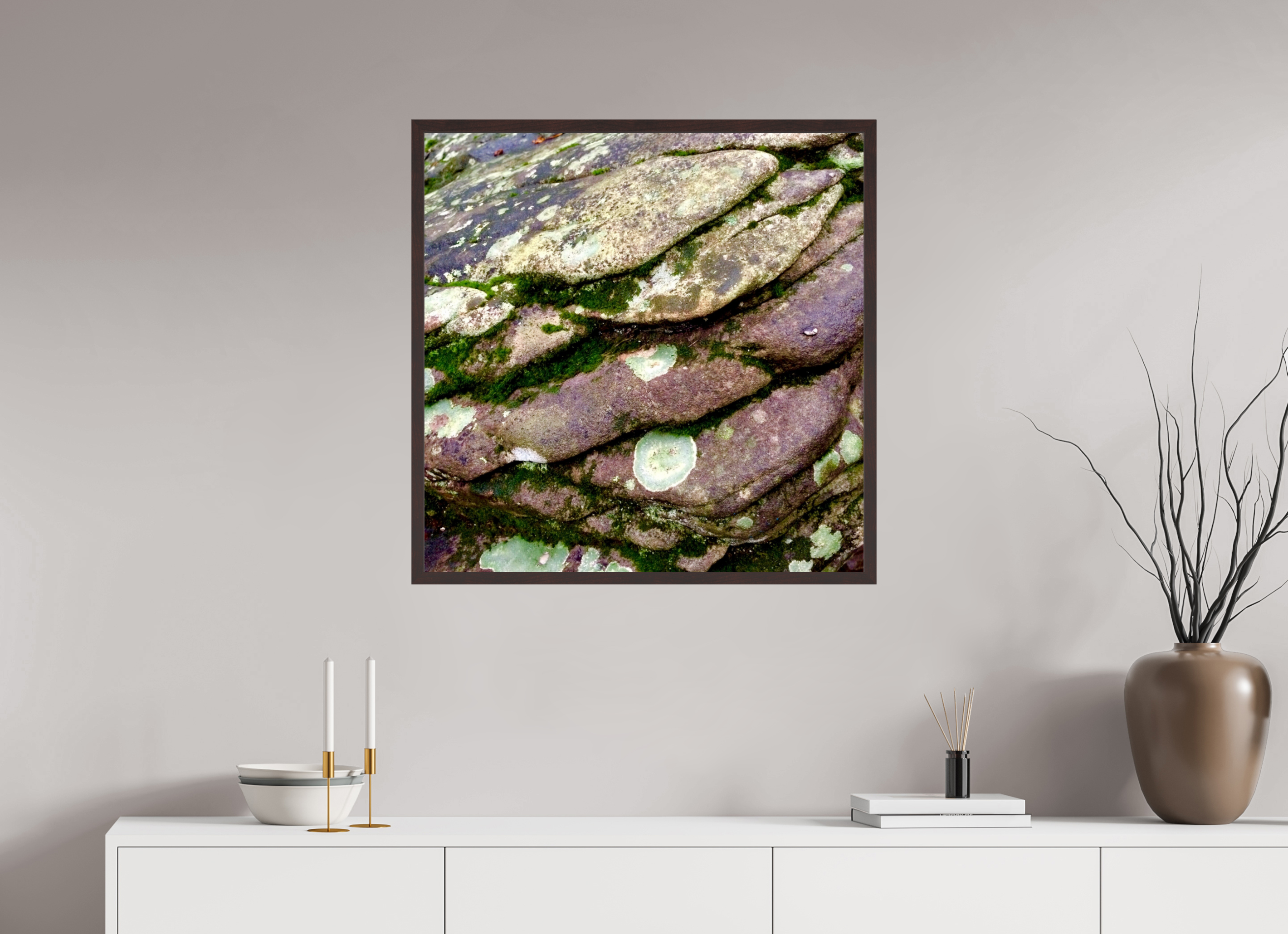 30 x 30″, ArtBox On Aluminum Dibond Mossy Rocks