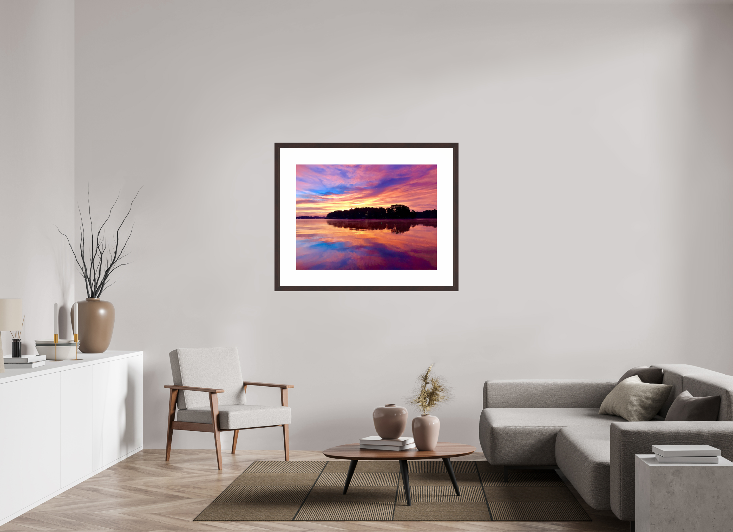 40 x 30″, Framed, Alder Brown, Color Print Lake Hamilton Sunrise
