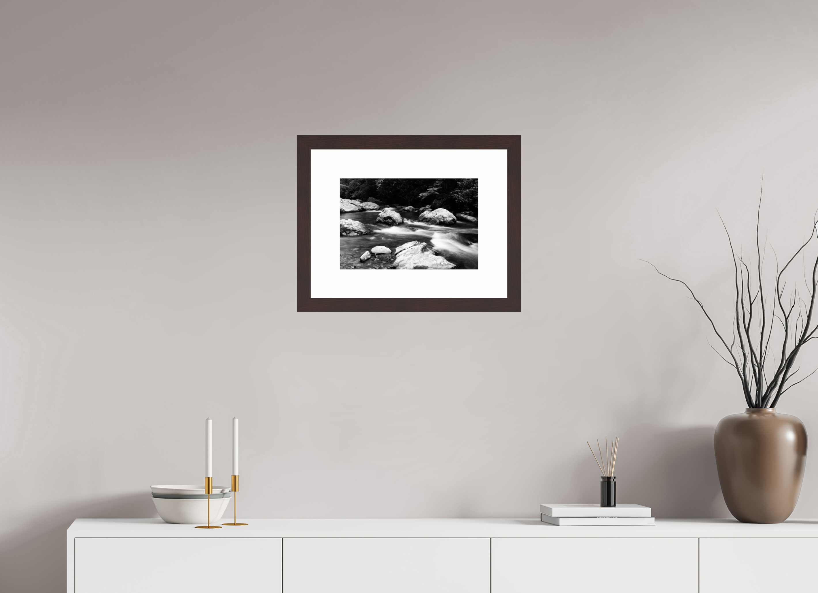 15 x 10″, Framed, Alder Brown, B&W Print Tallulah River