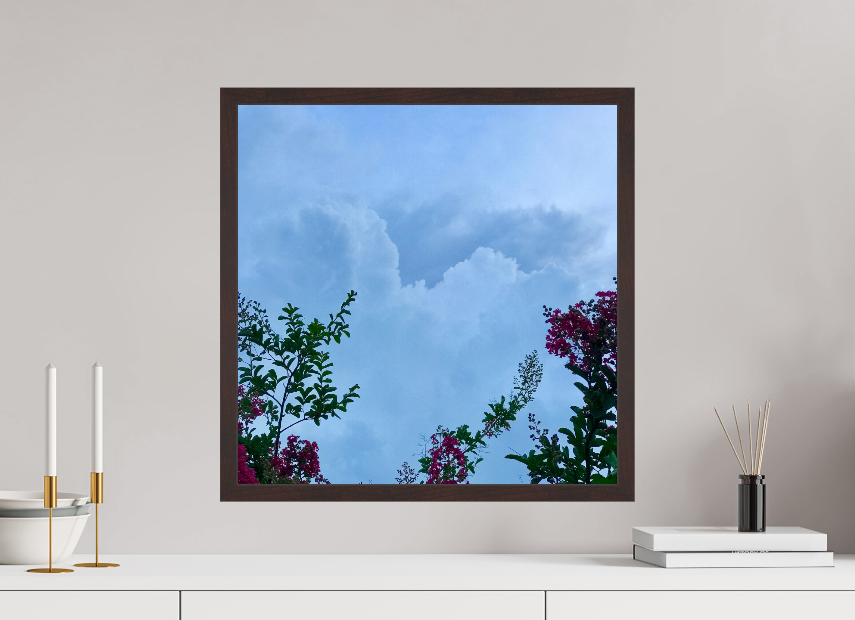 20 x 20″, ArtBox On Aluminum Dibond Flowers/Clouds