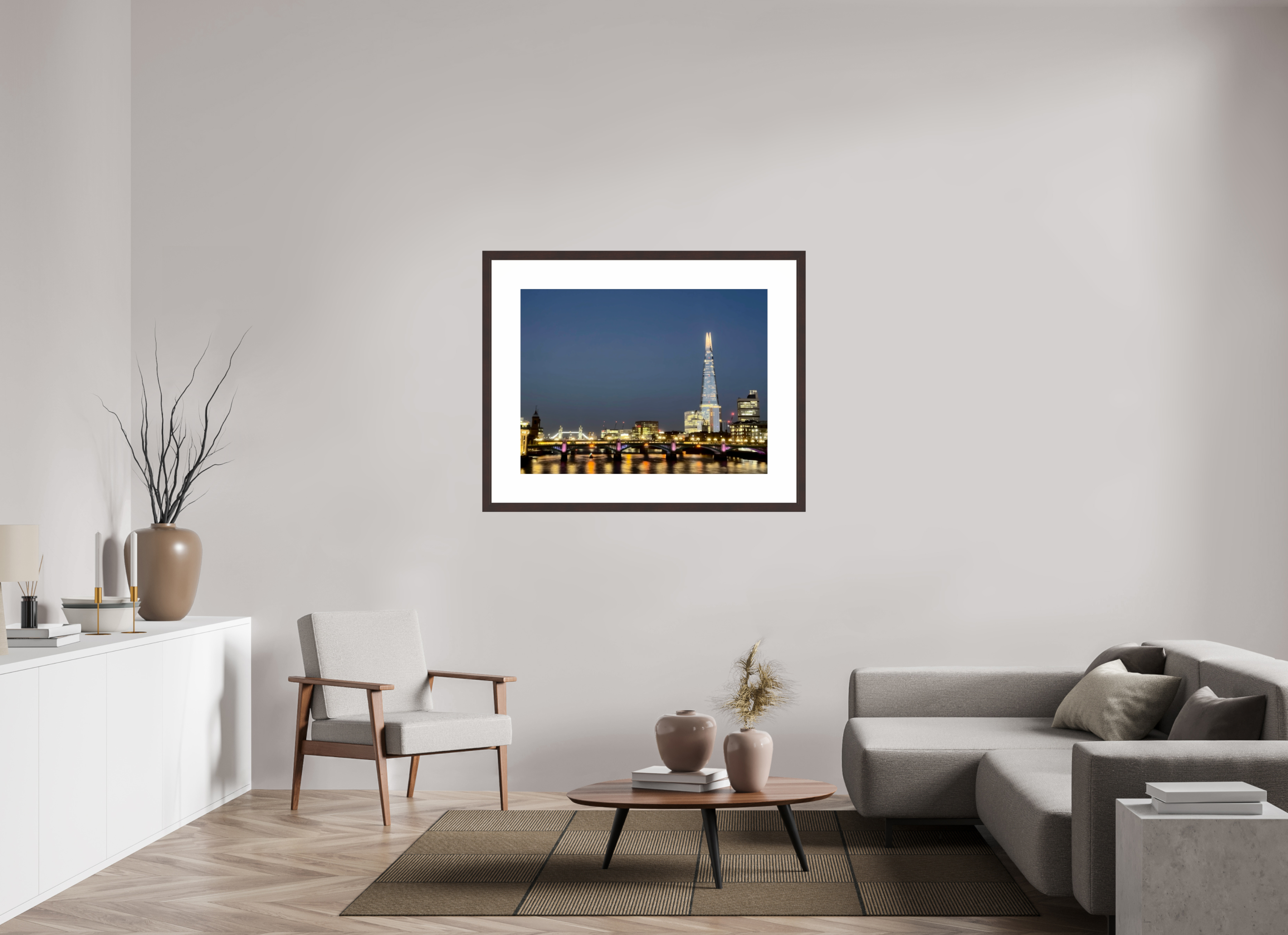 40 x 30″, Framed, Alder Brown, Color Print View of the Shard and Tower Bridge