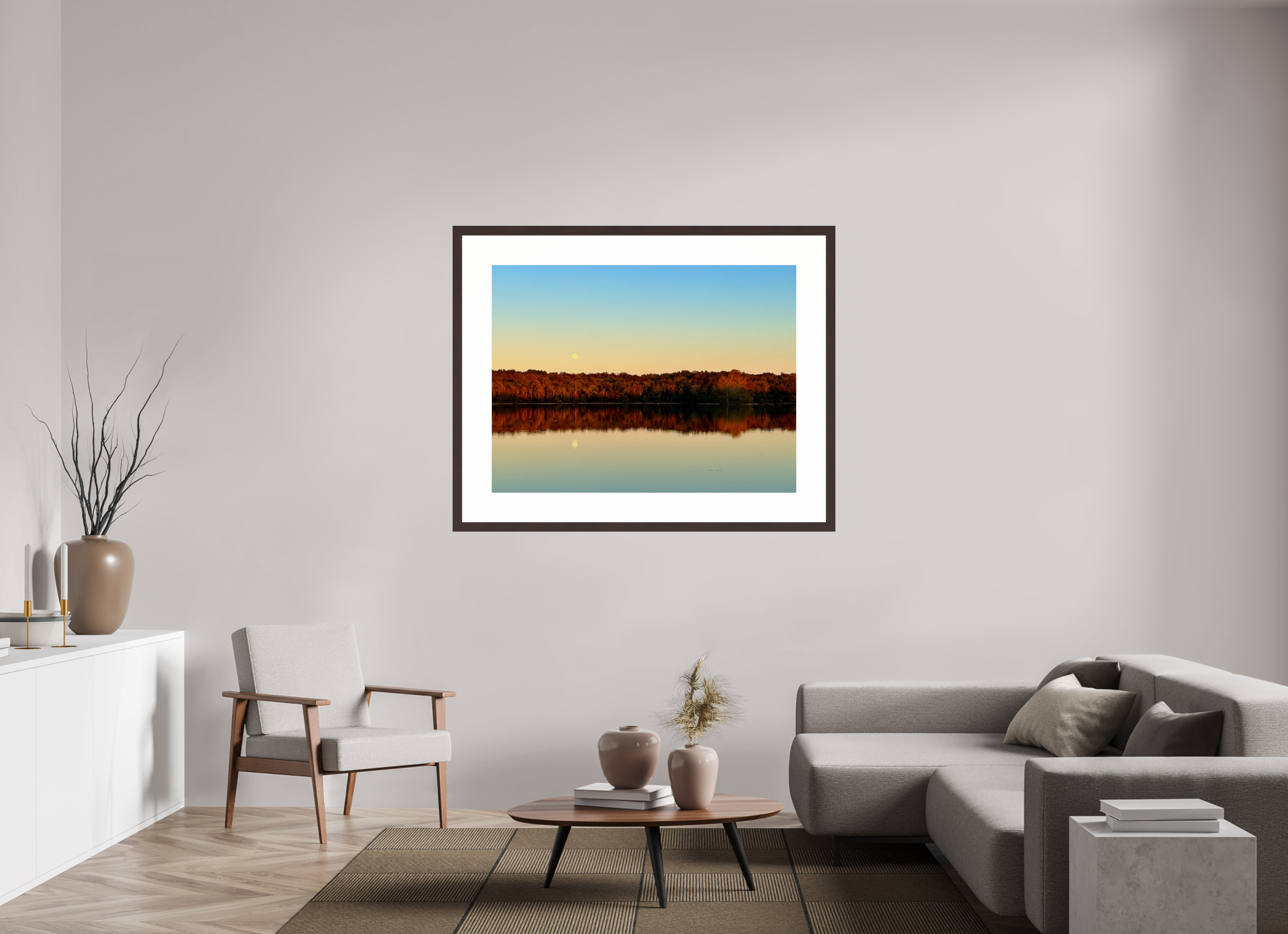 48 x 36″, Framed, Alder Brown, Color Print Moon Over Long Hunter Lake