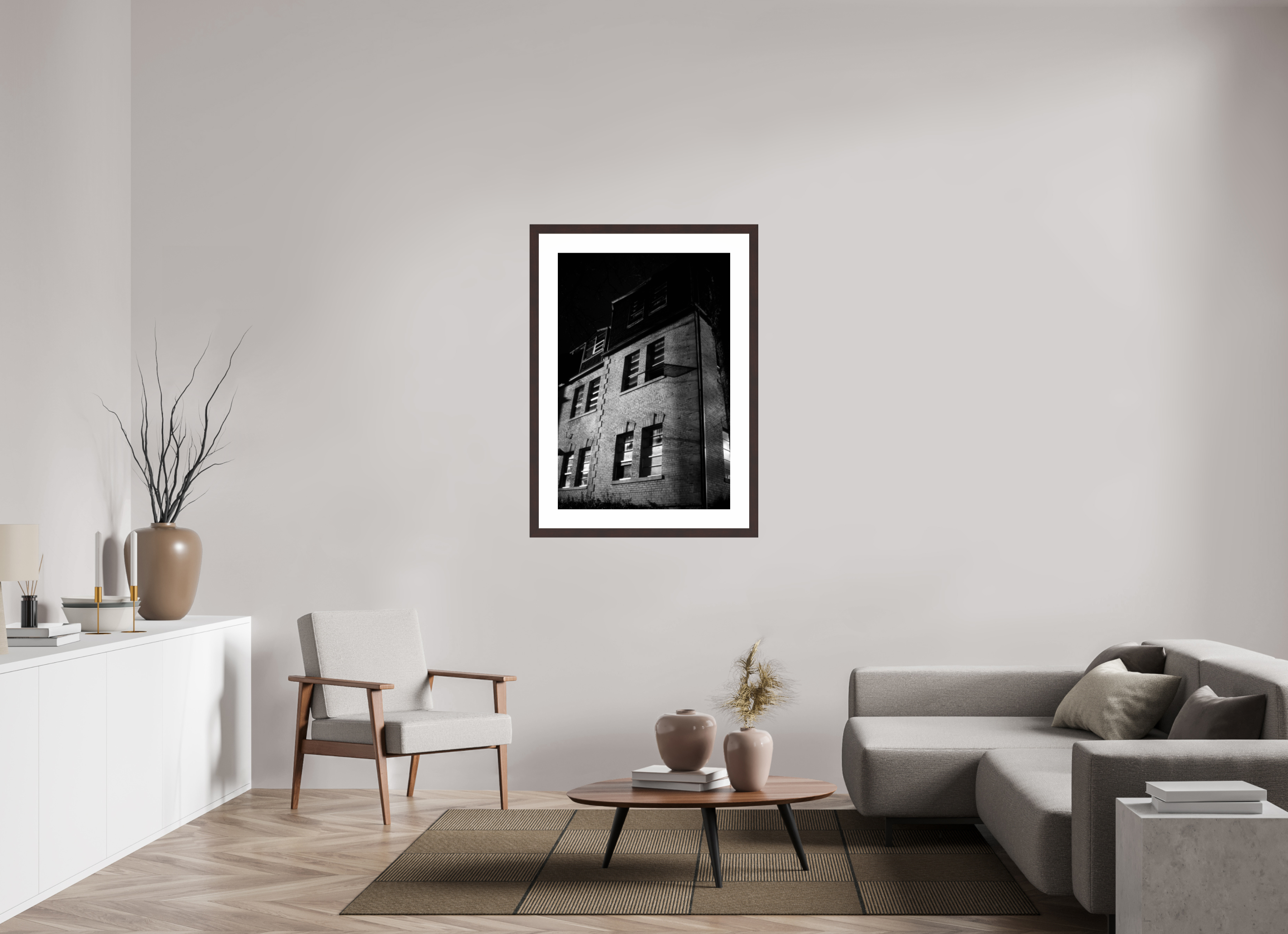 28 x 41.5″, Framed, Alder Brown, B&W Print Hale Hall