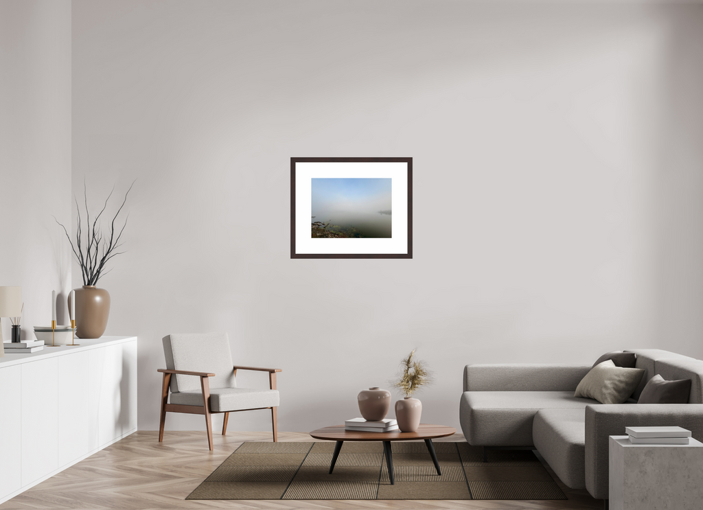 24 x 18″, Framed, Alder Brown, Color Print Foggy Morning at Cordell Hull Reservoir