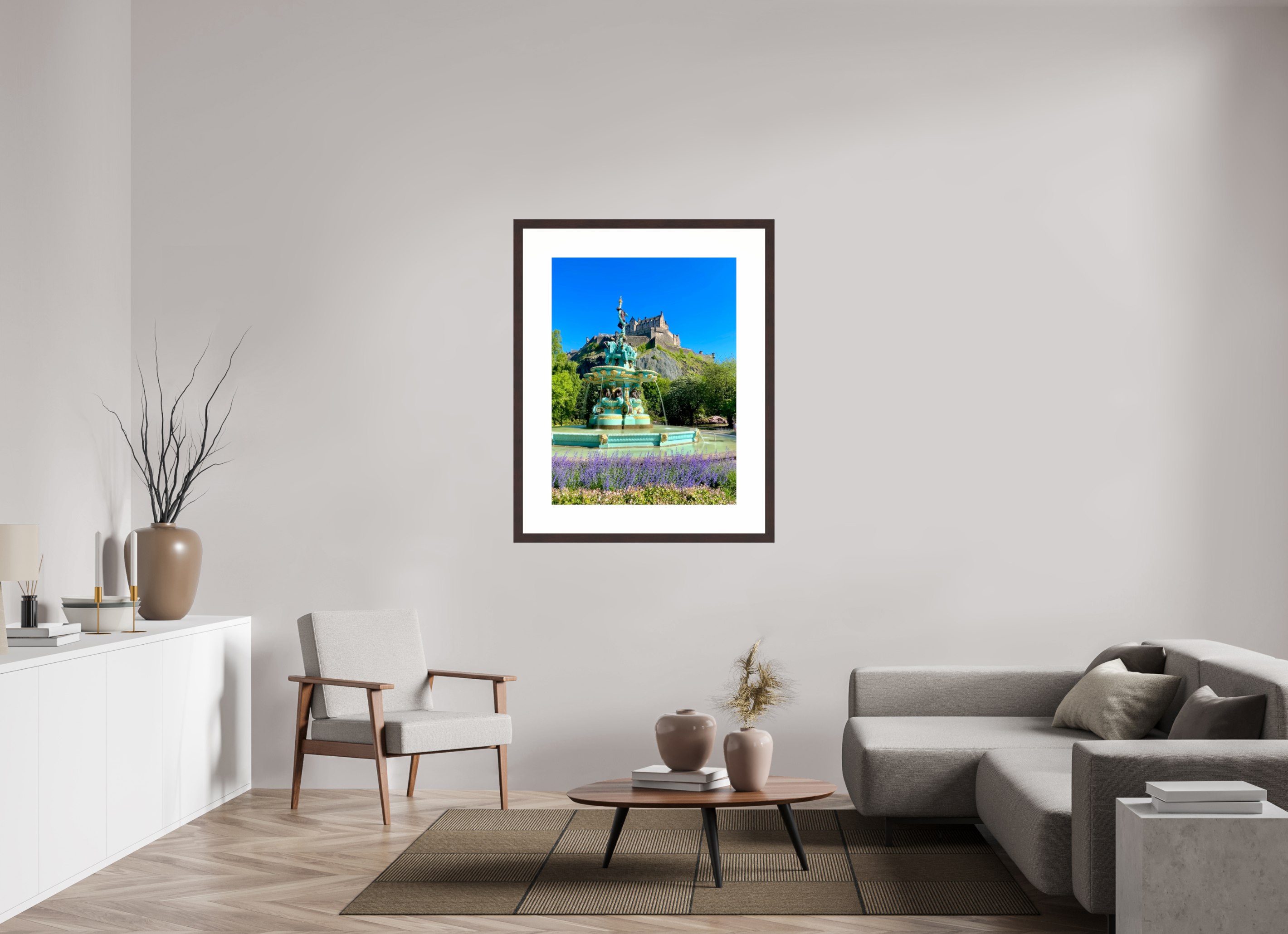 30 x 40″, Framed, Alder Brown, Color Print Ross Fountain / Edinburgh Castle