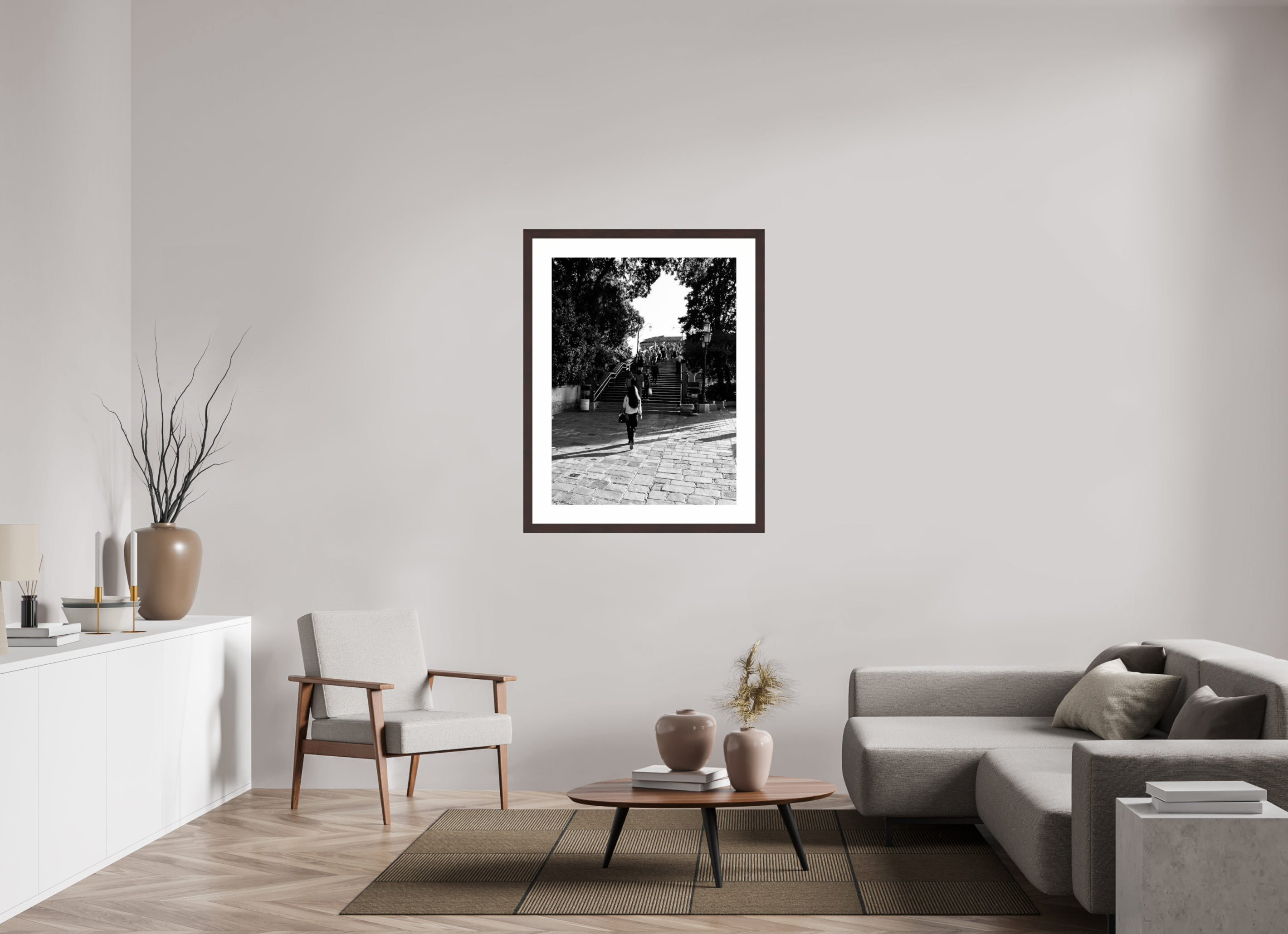 30 x 40″, Framed, Alder Brown, B&W Print Approaching Ponte Accademia