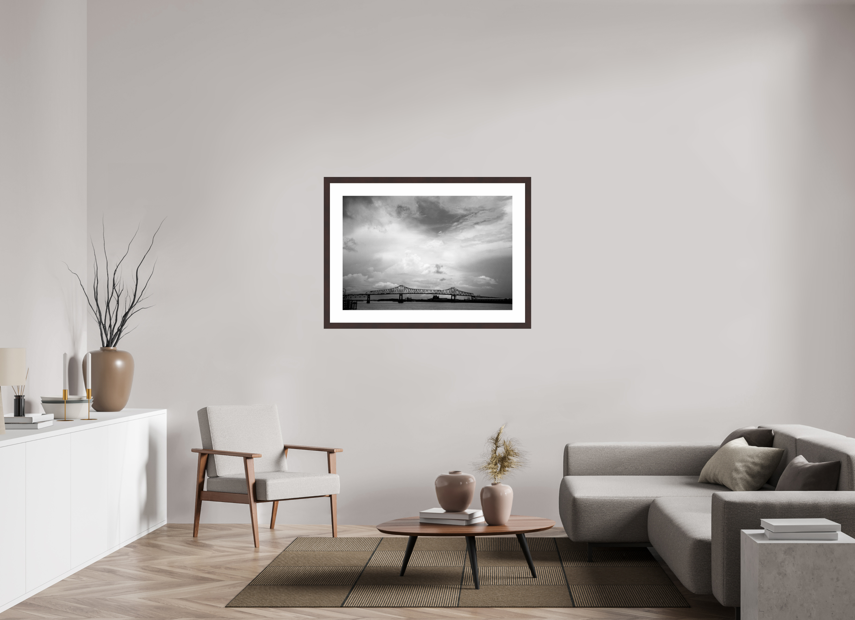 41.4 x 28″, Framed, Alder Brown, B&W Print Baton Rouge Bridge