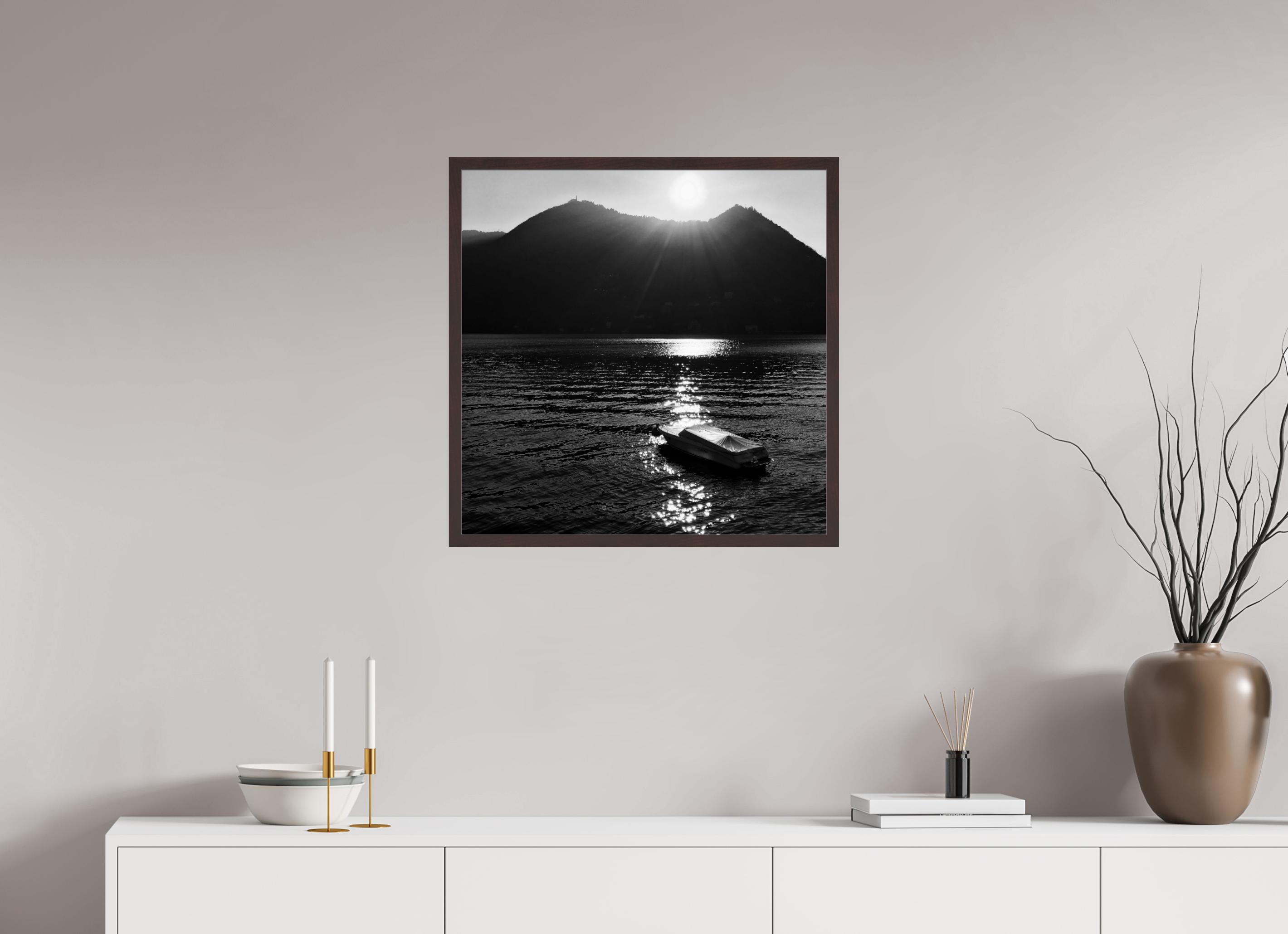 25 x 25″, ArtBox On Aluminum Dibond Sunrise Over Lake Como