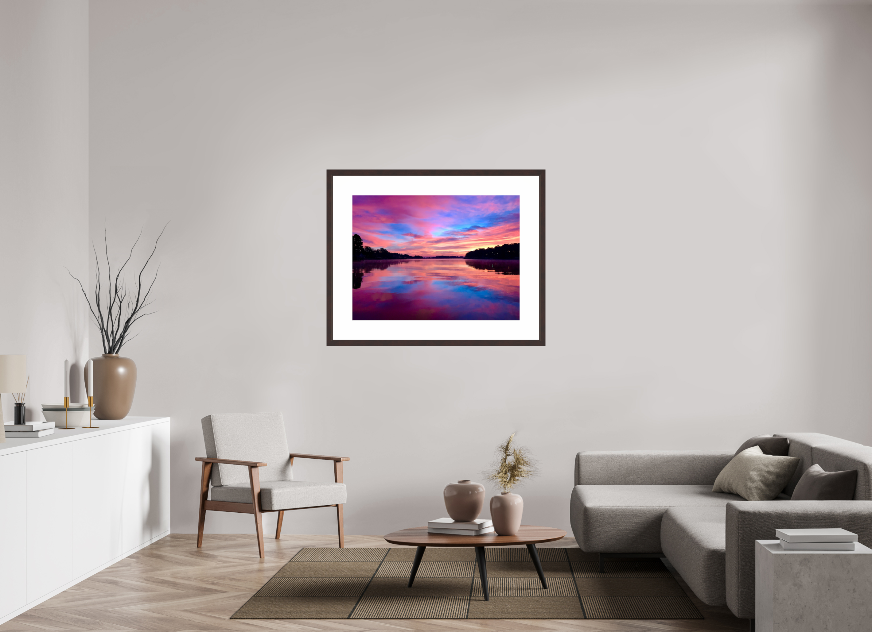 40 x 30″, Framed, Alder Brown, Color Print Lake Hamilton Sunrise