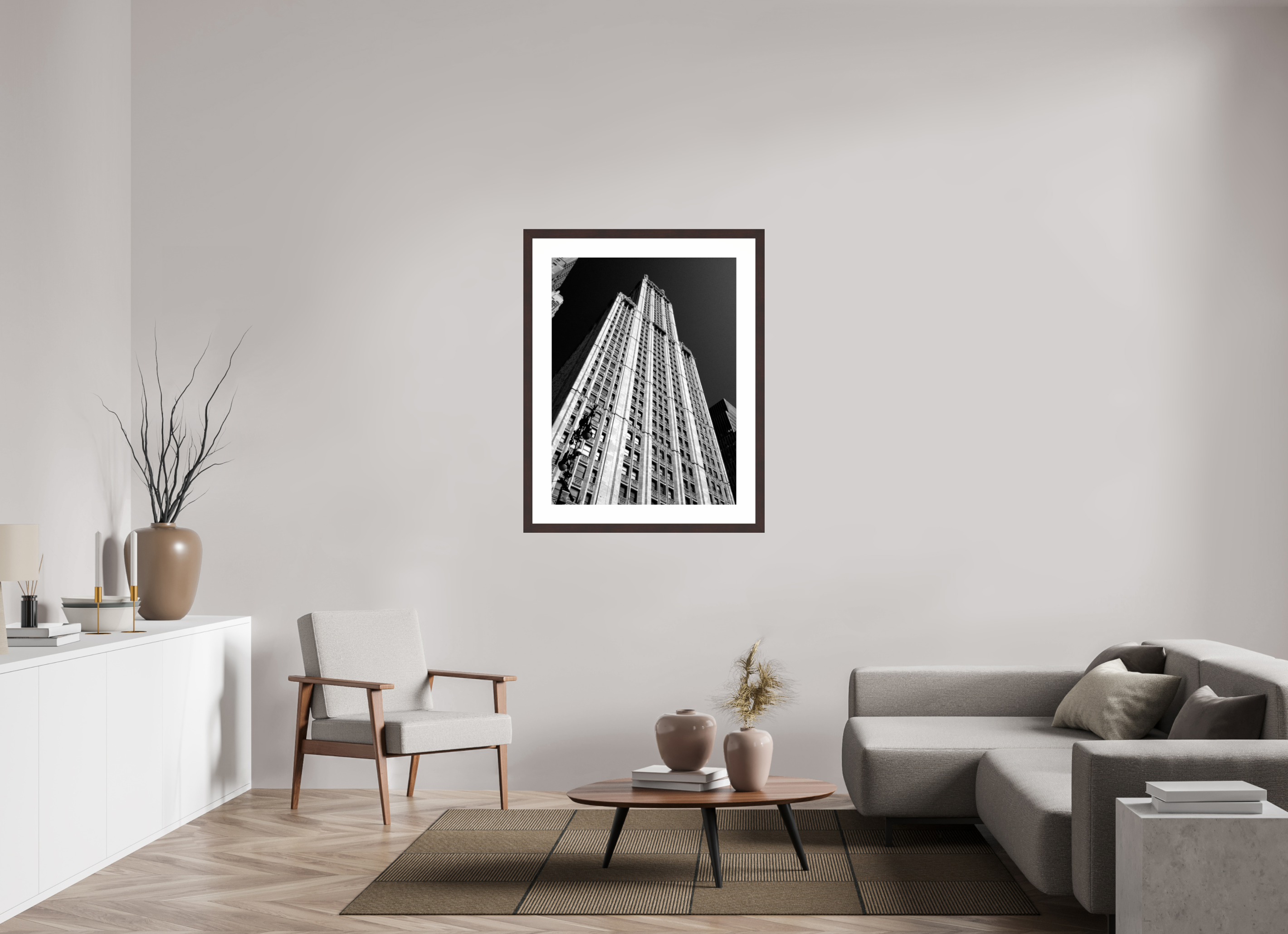 30 x 40″, Framed, Alder Brown, B&W Print Woolworth Building