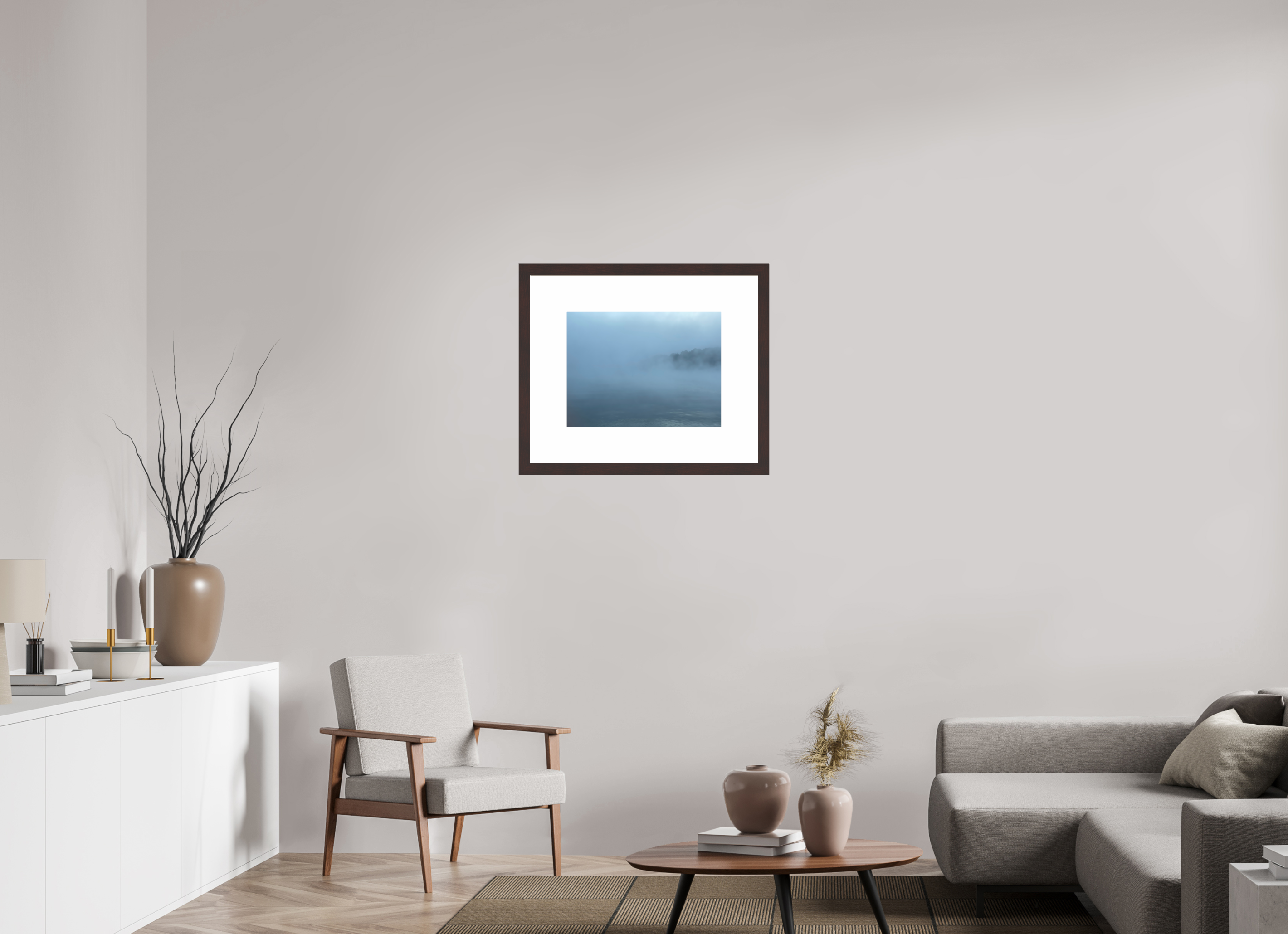 20 x 15″, Framed, Alder Brown, Color Print Fog On Lake Hamilton