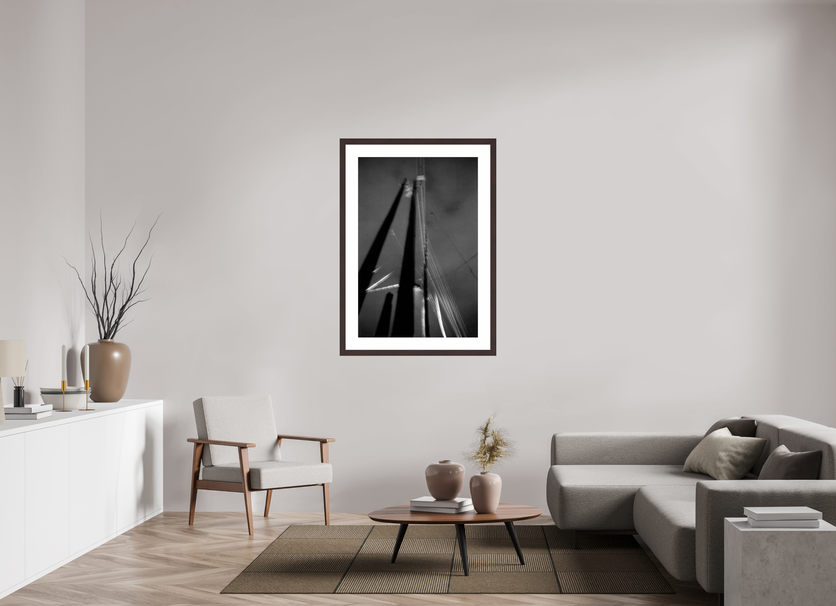 30 x 45″, Framed, Alder Brown, B&W Print Live Wires