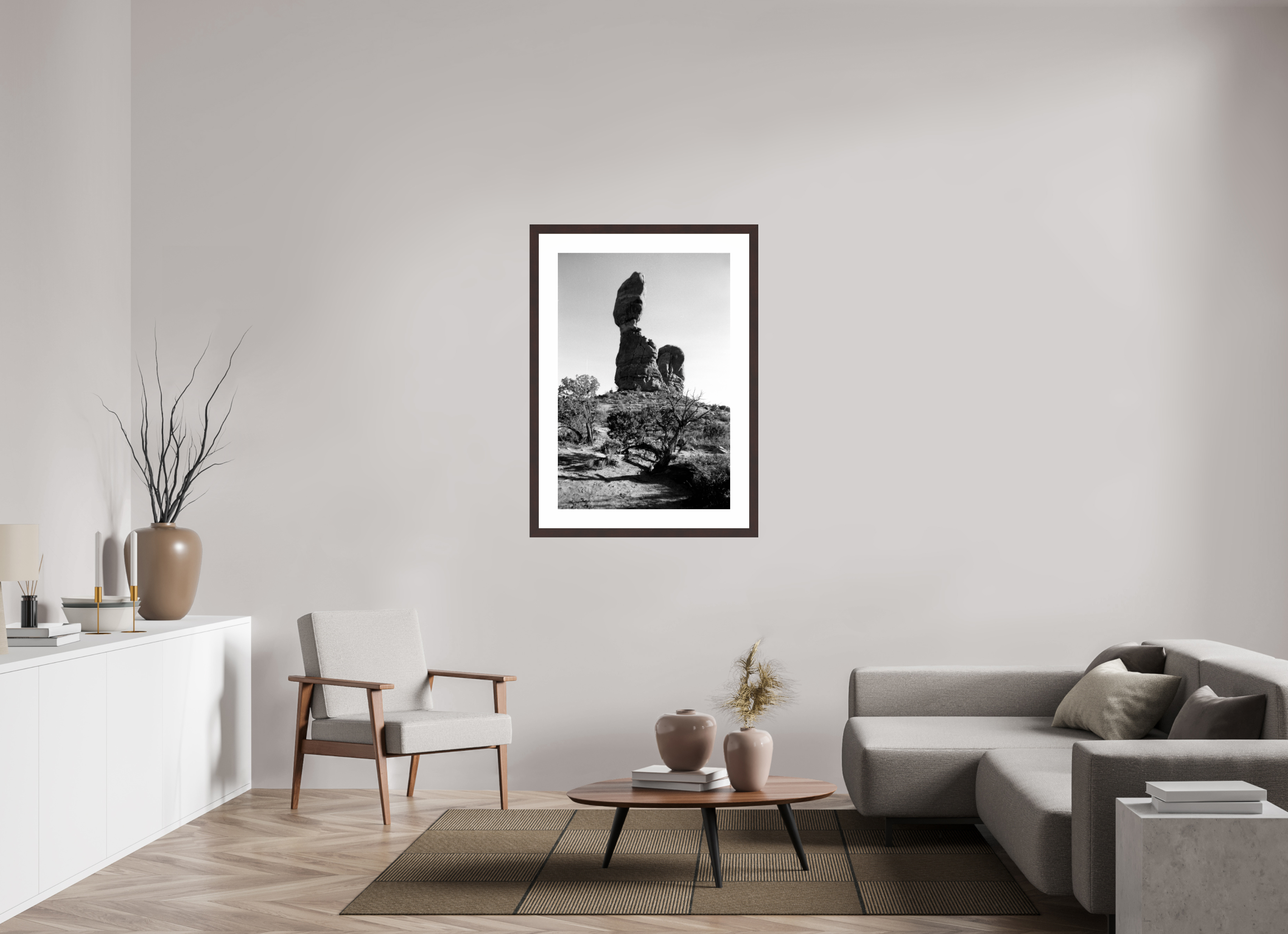 28 x 41.5″, Framed, Alder Brown, B&W Print Balanced Rock
